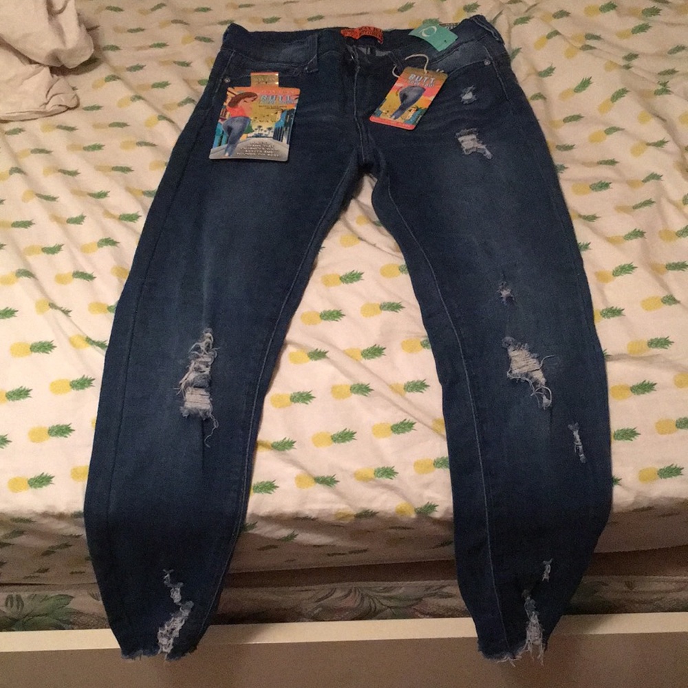 Ripped Ankle Jeans High Waisted